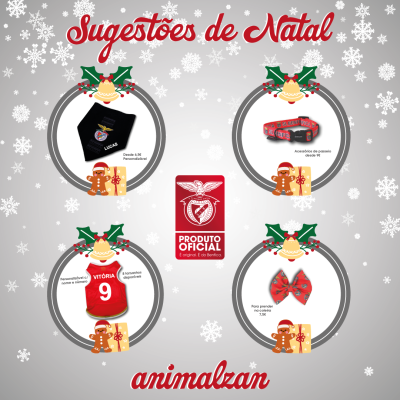 Sugestões de Natal de produtos SL Benfica para animais de cor vermelha e branca com personalização