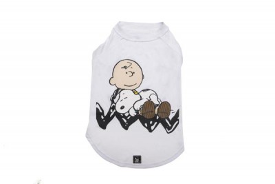 T-shirt branca para cão com estampa de Charlie Brown e Snoopy
