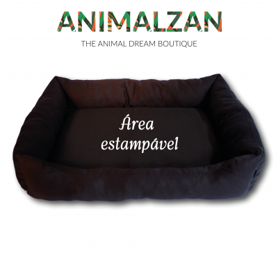 Cama para animal castanho escuro com área estampável