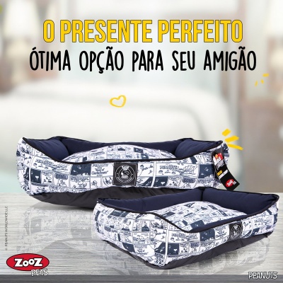 Camas para animais de estimação com padrão de banda desenhada em preto, branco e azul