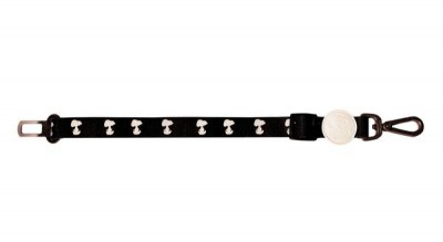 Pulseira preta para relógio com padrão branco de cogumelos e fecho metálico