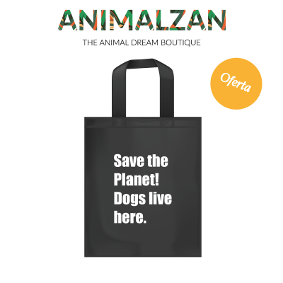 Sacola preta com texto branco Save the Planet! Dogs live here.