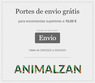Promoção portes grátis para encomendas com código de desconto Envio e marca Animalzan