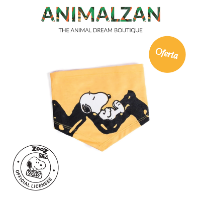 Bandana amarela para cão com Snoopy a dormir e selo oficial da Pooh