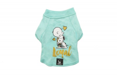 T-shirt verde-água para cão com estampa do Snoopy e Charlie Brown