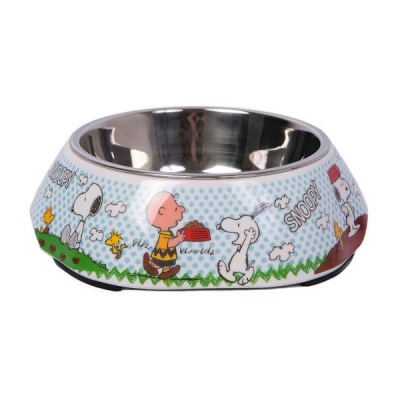 Taça para cão em inox com decoração de Snoopy e Charlie Brown