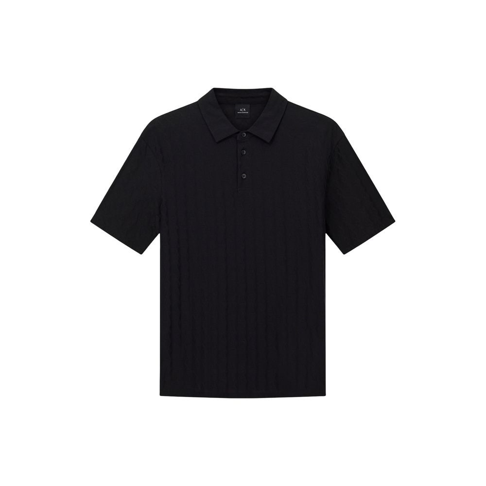 Armani Exchange Polo i Bomuld med Struktur – Sort Polo preto de manga curta com padrão texturizado e gola com botões