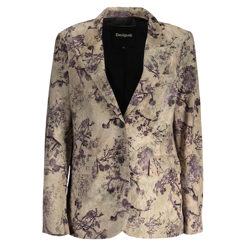 Desigual Kvinders Jakke med Unik Ame Cherrie Mønster - Grøn Blazer feminino floral bege e roxo Desigual com dois botões e bolsos