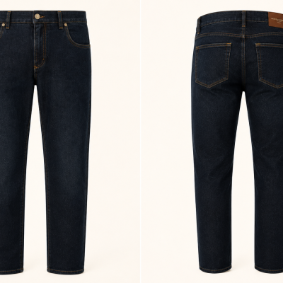 Dark blue denim jeans front and back with Dolce & Gabbana leather patch