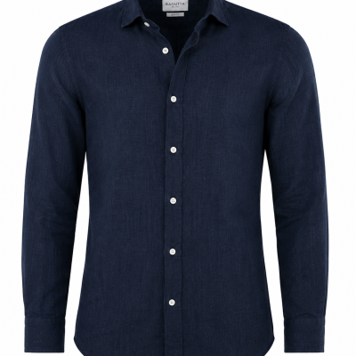 Camisa masculina azul escura com botões brancos da marca Bagutta