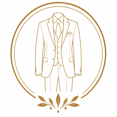 Line art illustration of a mens three-piece suit with tie and leaves decoration