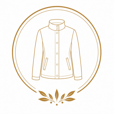 Line art illustration of a jacket with high collar and buttons