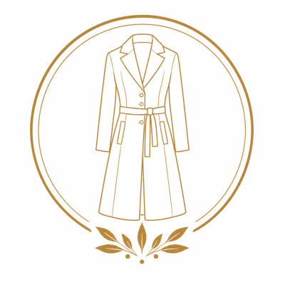 Line art of long belted trench coat with lapels and pockets in golden brown