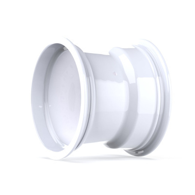 Glossy white steel wheel rim on white background