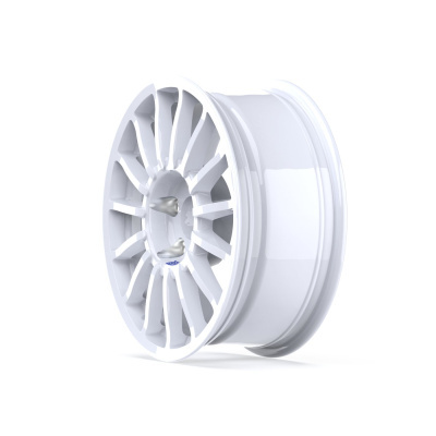 White alloy car wheel rim with multiple slim spokes