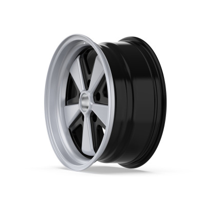Black and silver alloy car wheel rim with five spokes