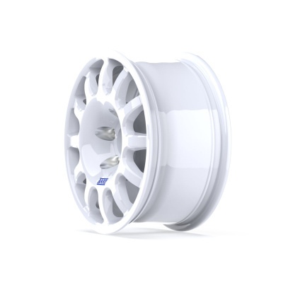 White alloy car wheel rim with multiple spokes and BRID logo