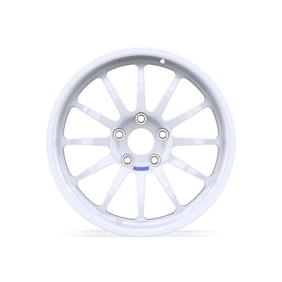 White alloy car wheel rim with 12 spokes and five bolt holes