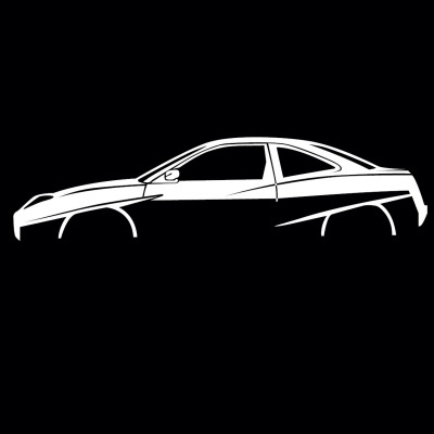 White outlined car side profile on black background