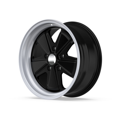 Black and silver alloy car wheel rim with five spokes
