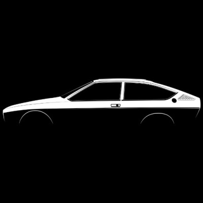 White two-door car side silhouette on black background