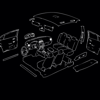 Outline illustration of car interior parts on black background