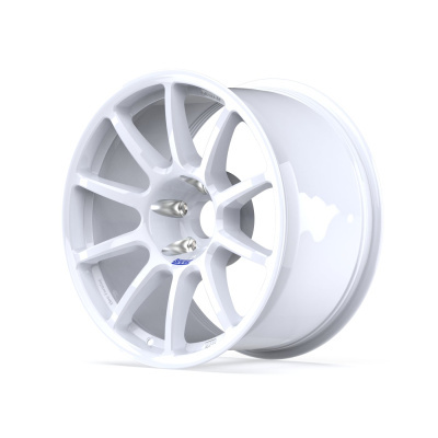 White alloy wheel rim with ten spokes and silver bolt nuts