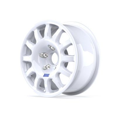 White multi-spoke alloy car wheel rim with BRAID text