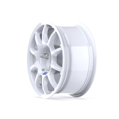 White multi-spoke car alloy wheel rim with BRM logo