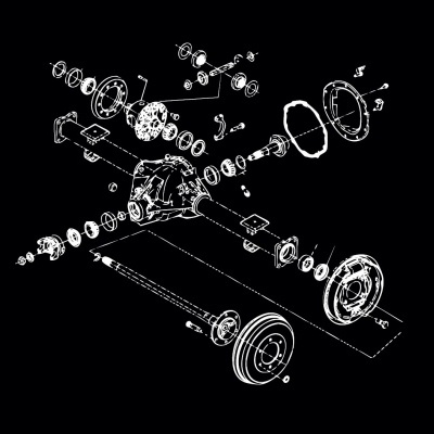 Exploded view technical drawing of car axle assembly parts