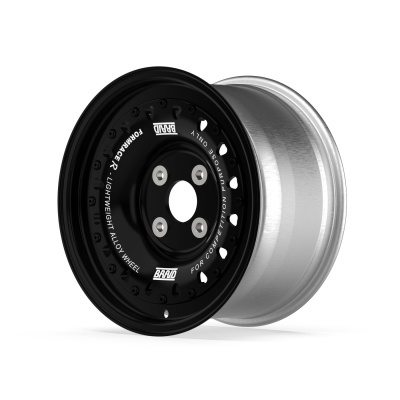 Black and silver alloy wheel with BRAID text and bolt holes