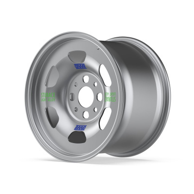 Silver alloy car wheel rim with BRAID and STURACE LIGHT ALLOY text