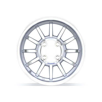 Silver alloy car wheel rim with multiple slim spokes and BRAID text.