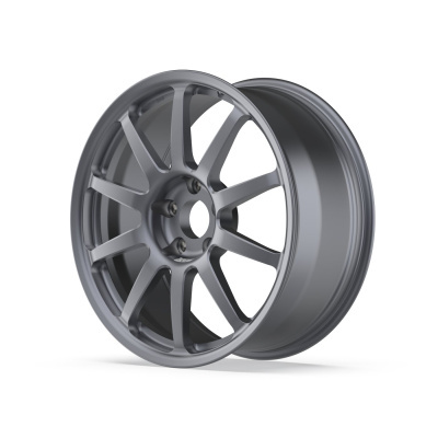 Gray alloy car wheel rim with ten spokes on white background