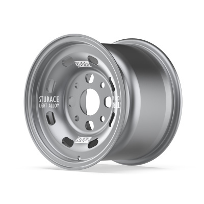 Silver light alloy wheel rim with text STURACE LIGHT ALLOY and BRAID on white background