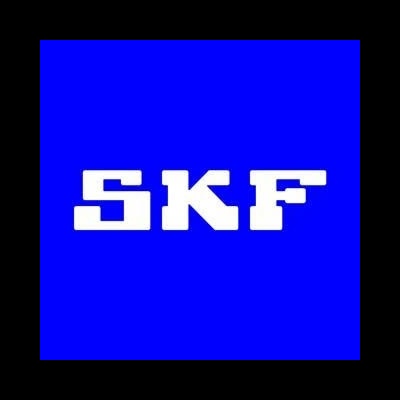 White SKF letters on blue background