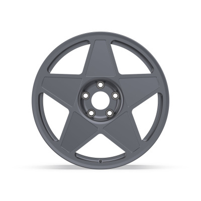 Dark gray five-spoke car wheel rim on white background