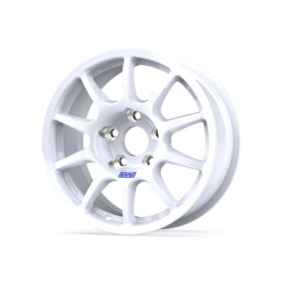 White alloy car wheel rim with blue BRAID logo