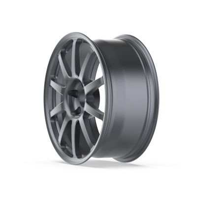 Dark grey multi-spoke car wheel rim on white background