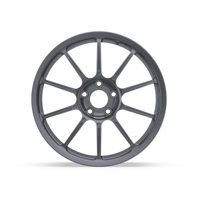 Matte gray alloy wheel rim with ten spokes and five bolt holes
