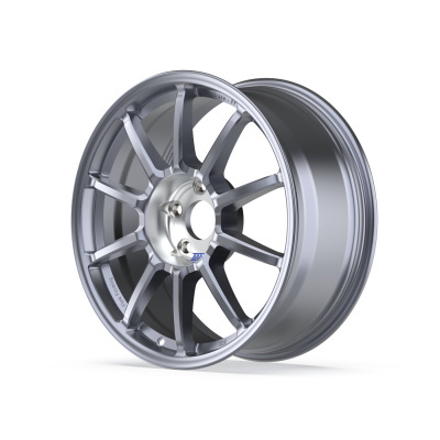 Silver alloy car wheel rim with multi-spoke design and text BRP and FLOW FORMING