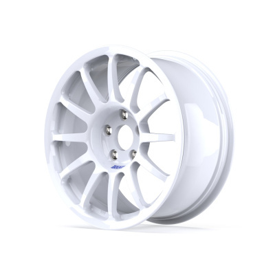 White multi-spoke alloy car wheel rim with BRAD logo