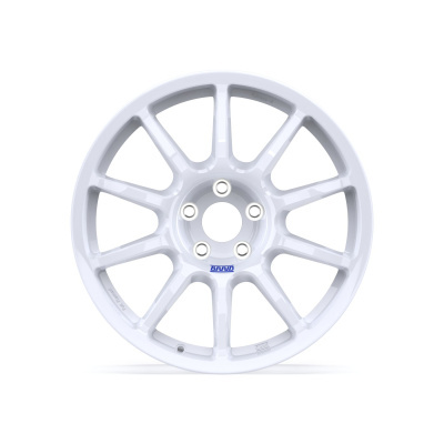 White alloy wheel rim with ten spokes and blue BRAID logo