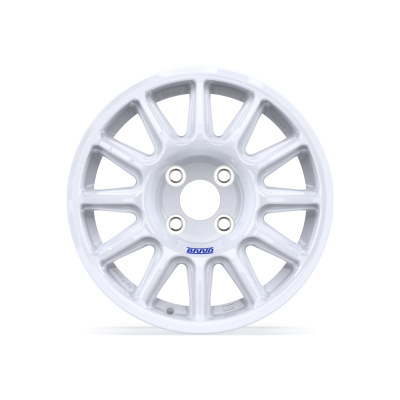 White alloy car wheel rim with multiple spokes and BRAID text