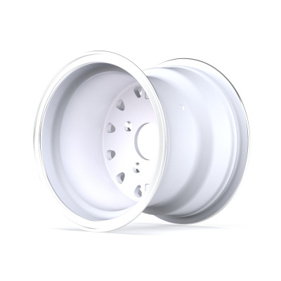Metallic silver wheel rim on white background