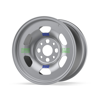 Silver light alloy car wheel rim with blue BRAID and green STURACE LIGHT ALLOY text