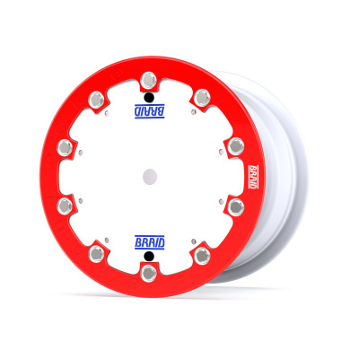 White wheel rim with red ring and BRAID text