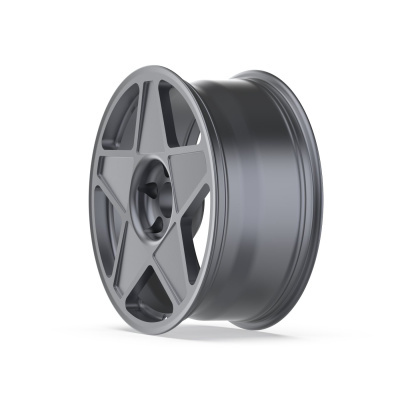 Matte dark grey five-spoke car wheel rim isolated on white
