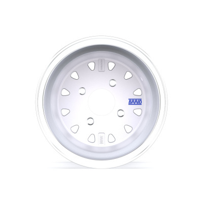 White metallic car wheel rim with BRAID logo