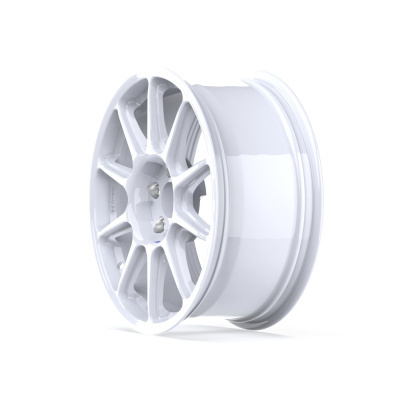White alloy car wheel rim with multiple spokes.